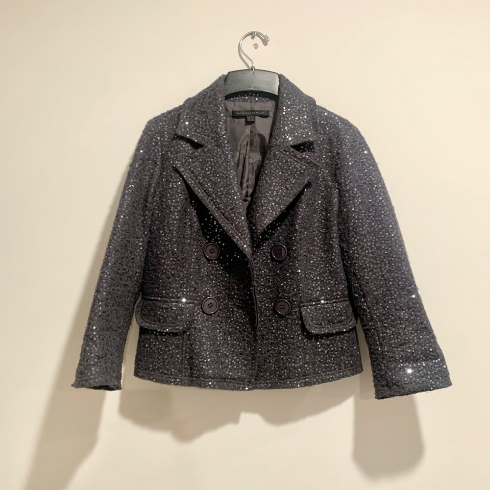 Katherine Barclay grey sequined wool blend jacket / short coat